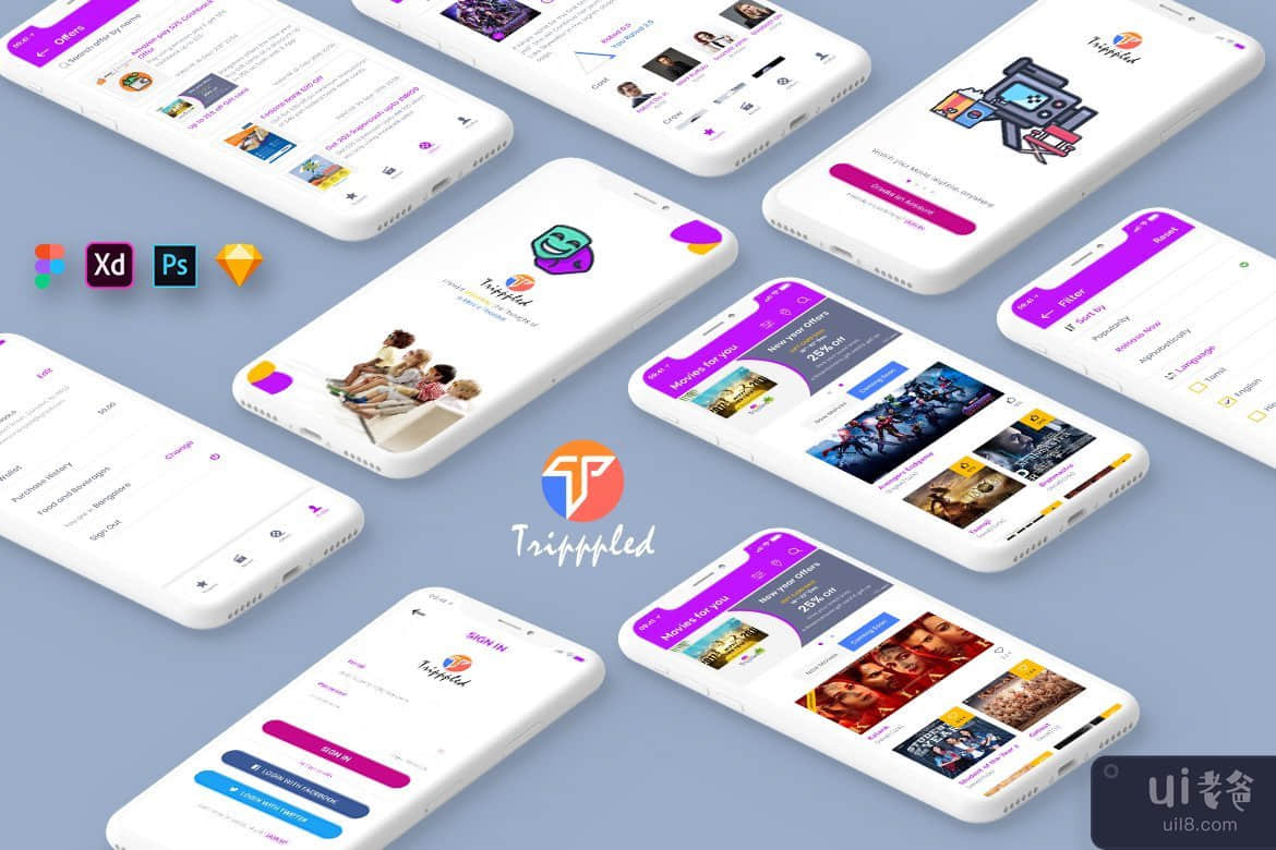 Tripppled-电影预订移动应用程序 UI 套件(Tripppled-Movie Booking Mobile App UI Kit)插图2