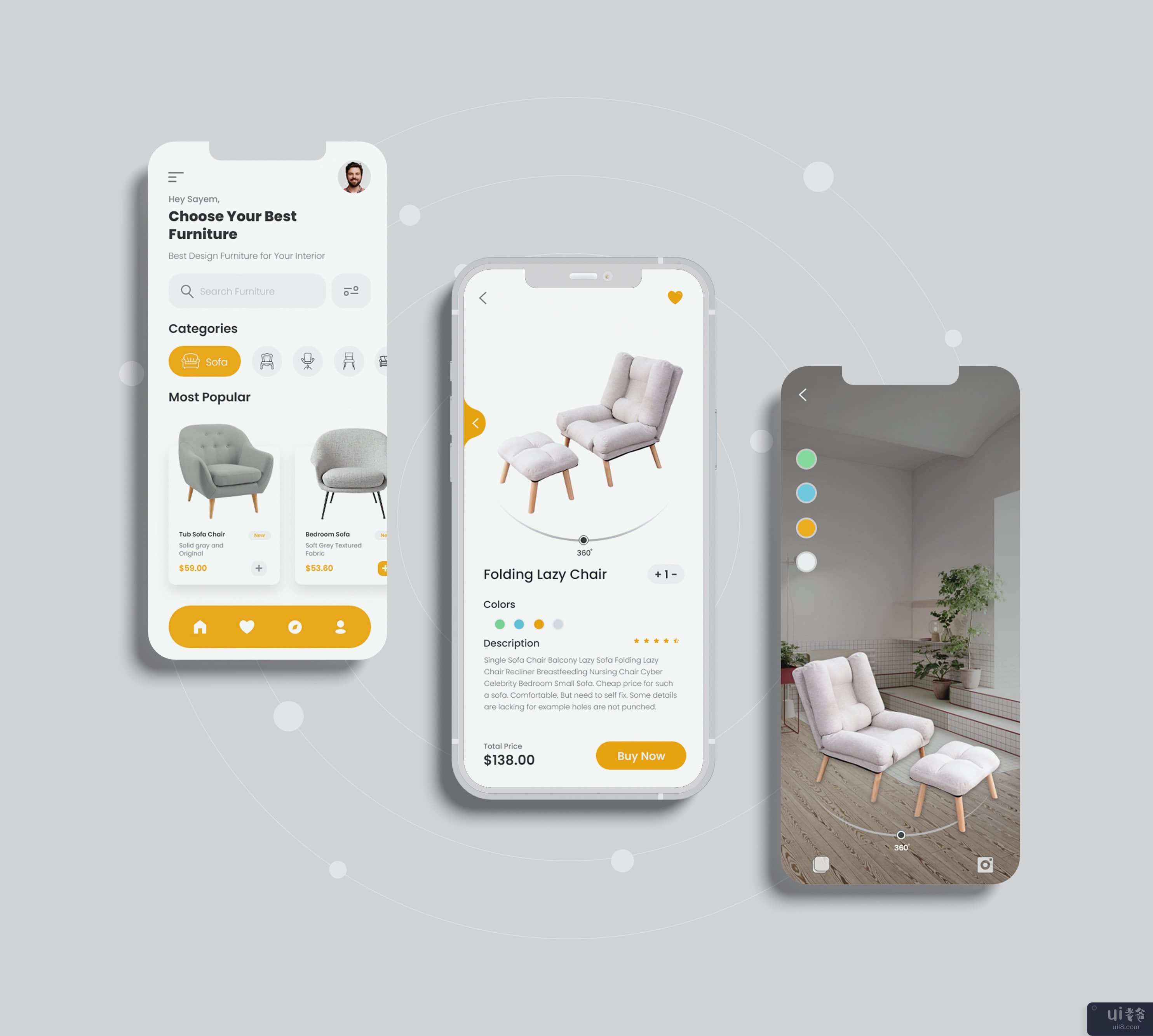 家具电子商务应用程序 UI 概念(Furniture e-commerce App UI Concept)插图1