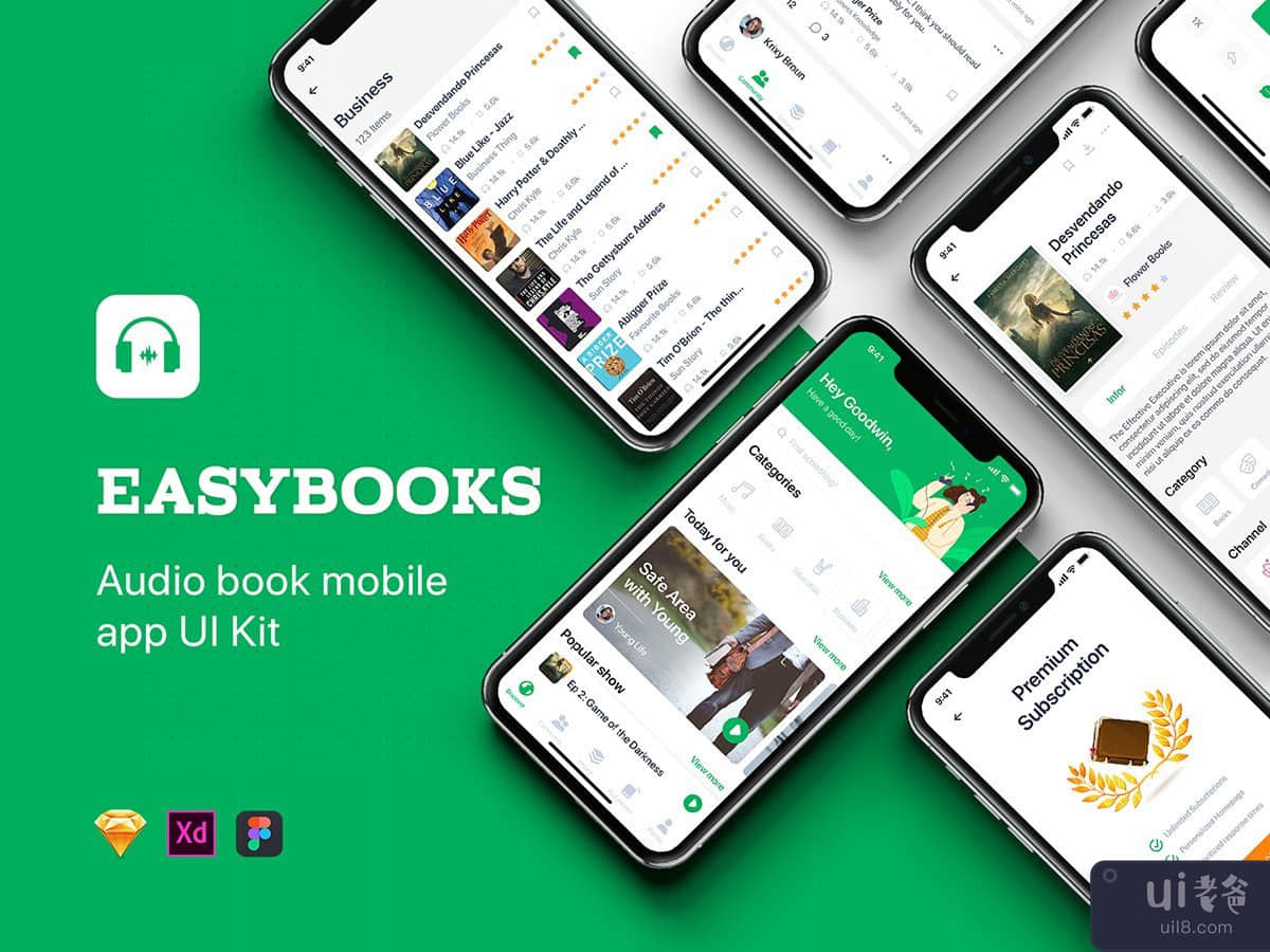 Easybooks - 有声读物 UI 套件(Easybooks - Audiobook UI Kit)插图1