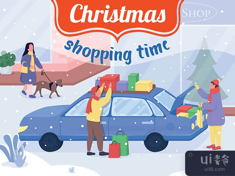 Christmas shopping time poster flat vector template