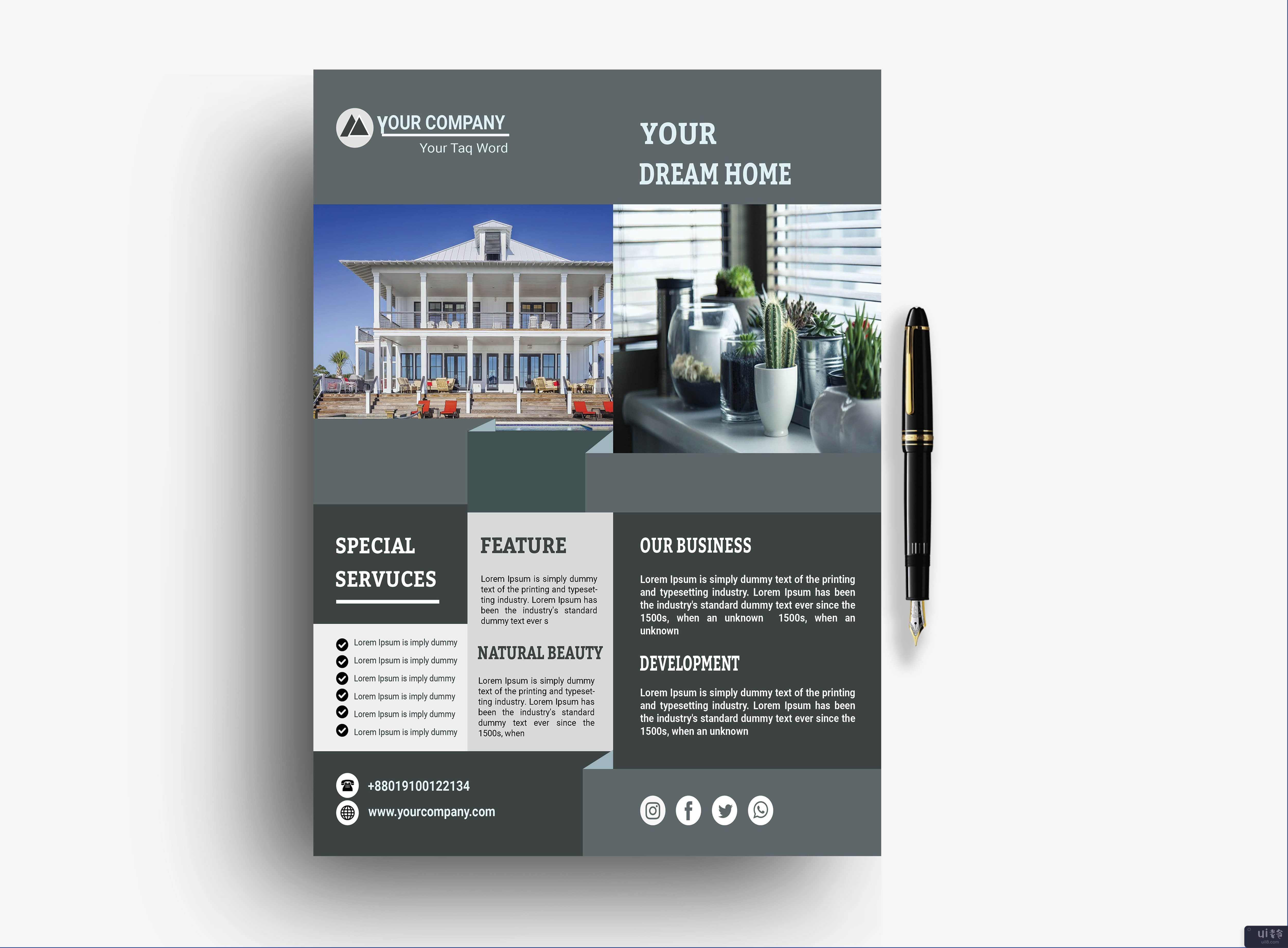 创意企业新房地产传单模板(Creative Corporate New Real Estate Flyer Template)插图2