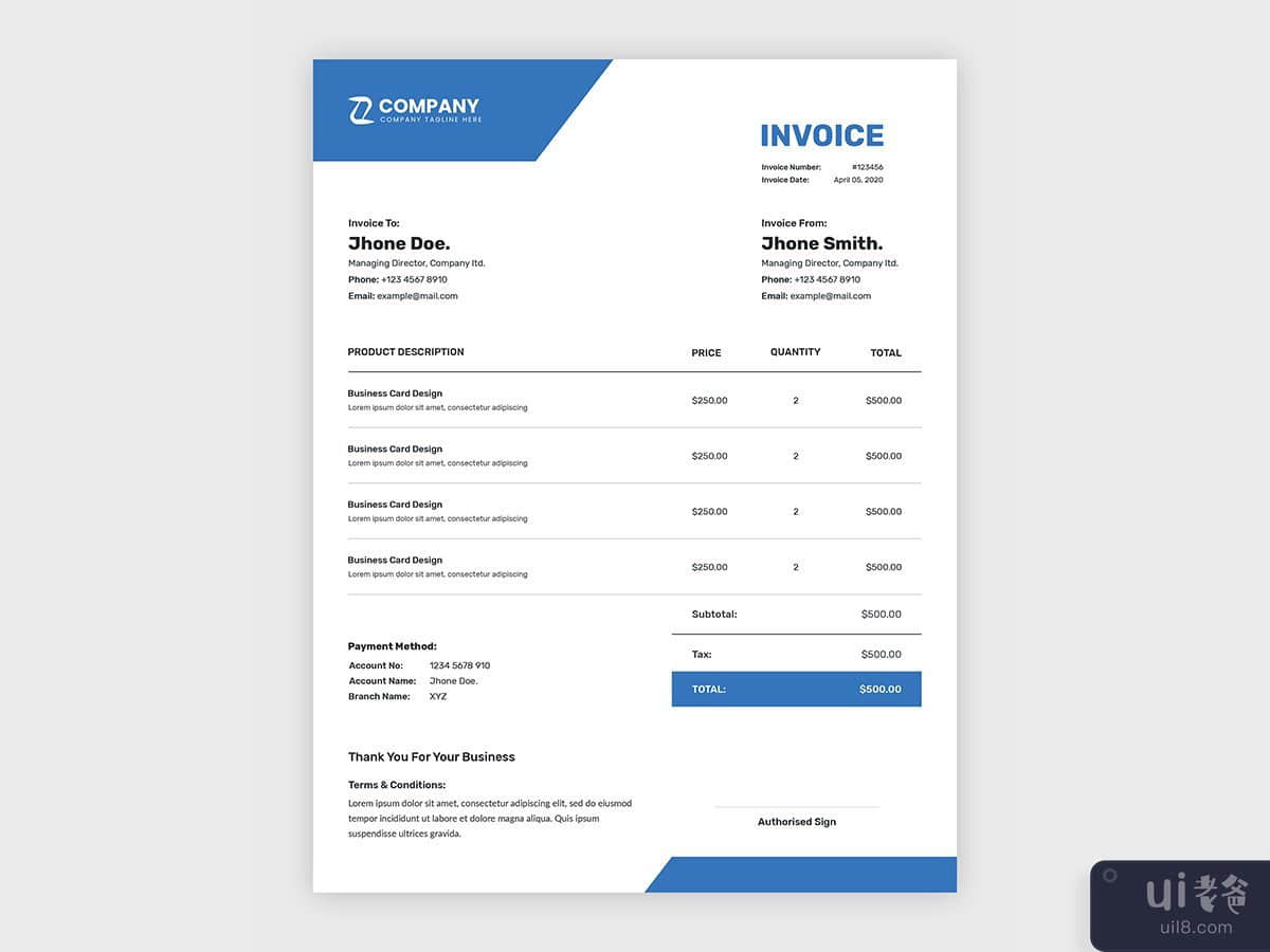 简单简约的商务发票(Simple minimalist business invoice)插图