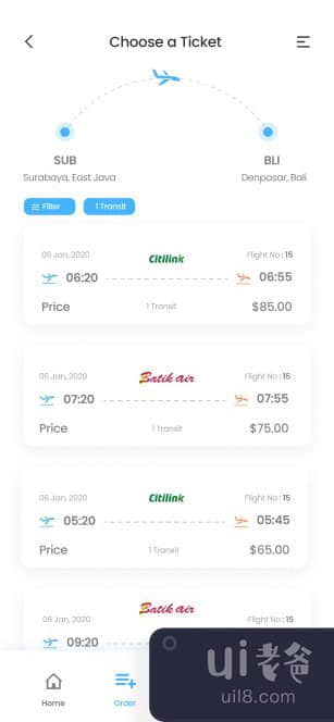 航班预订应用程序 UI 设计理念(Flight Booking App UI Design Concept)插图