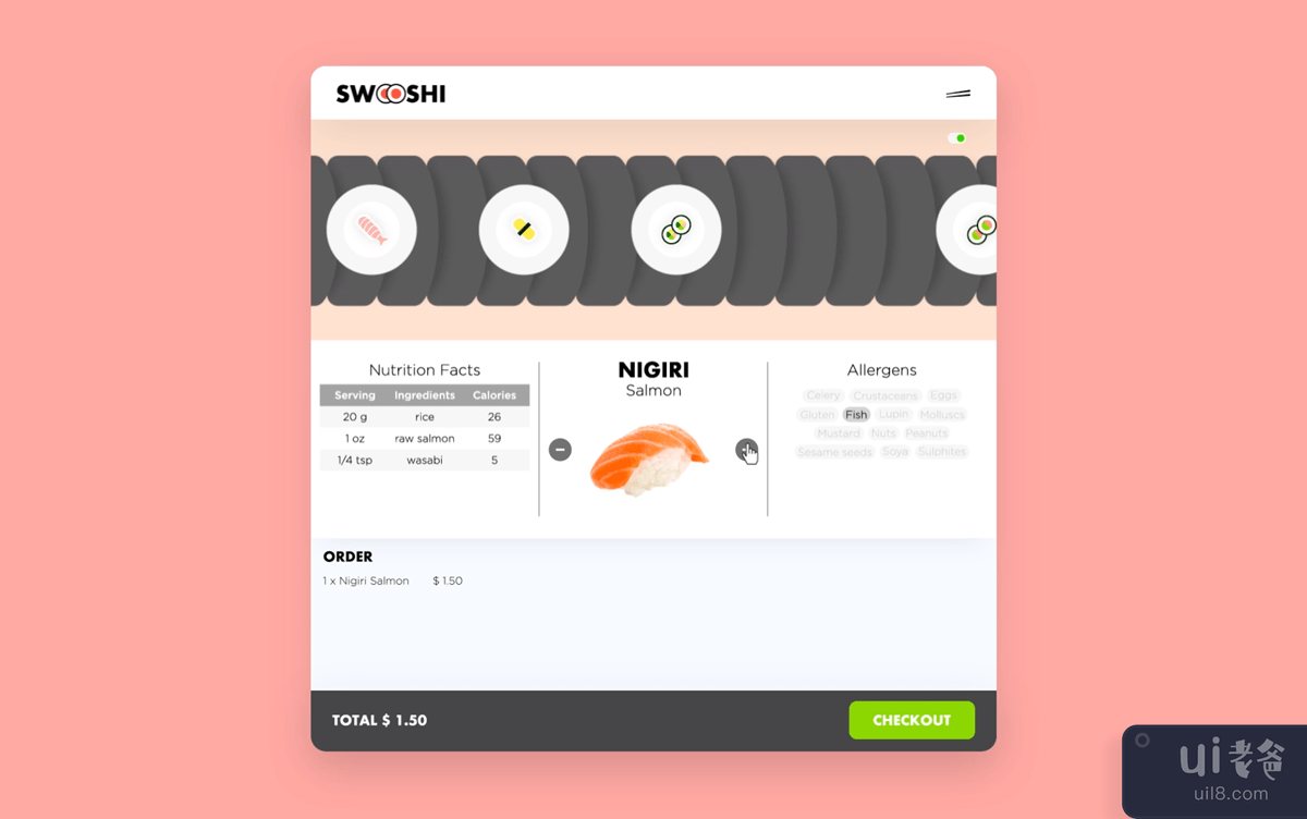 Swooshi – 一款交互式 Kaiten 寿司应用程序(Swooshi – An Interactive Kaiten Sushi App)插图1