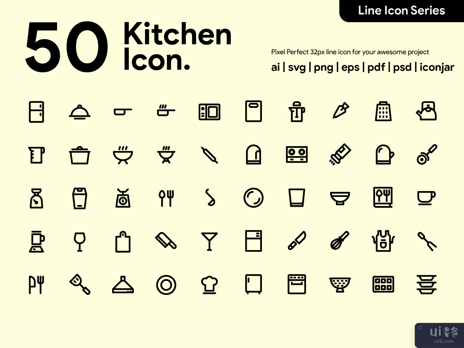 Kawaincon - 50 Kitchen Line Icon