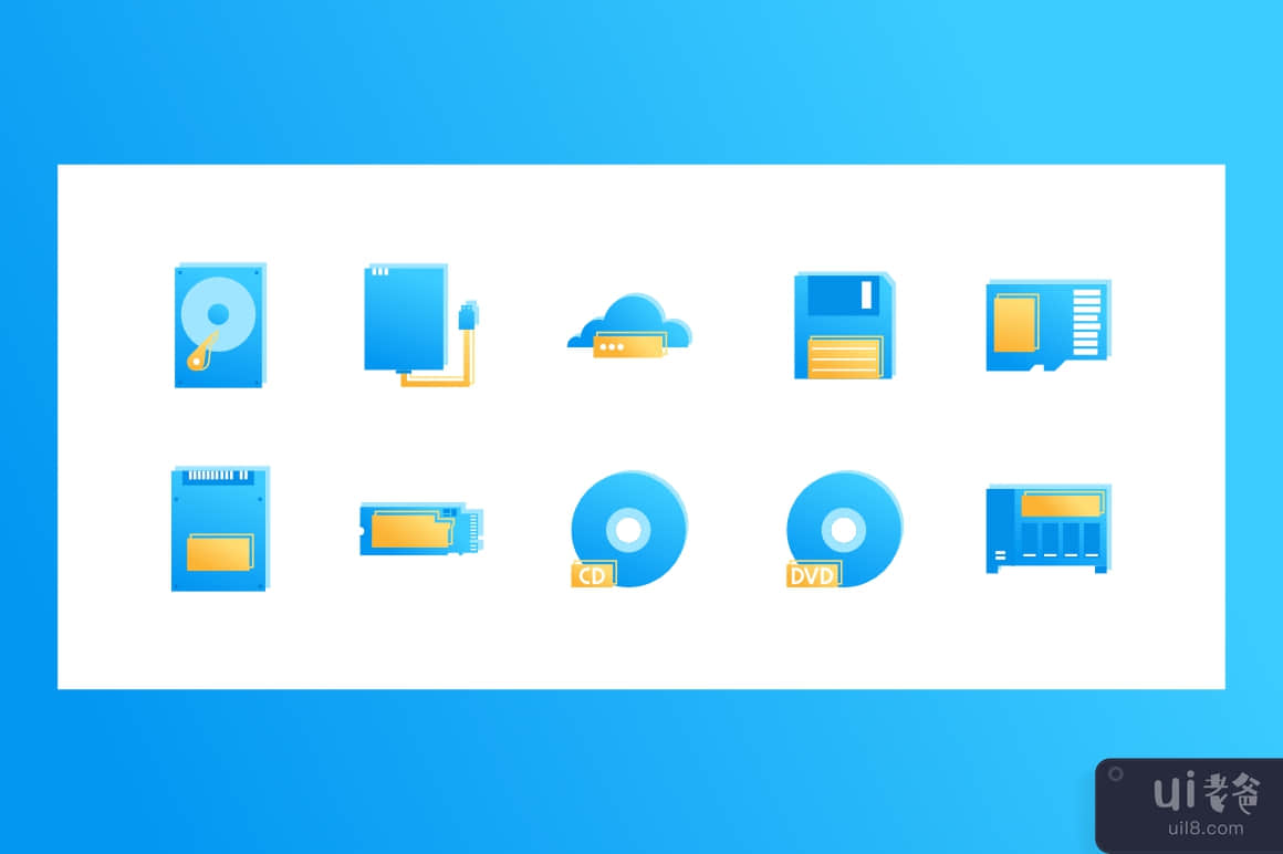 存储设备图标集(Storage Devices Icons Set)插图