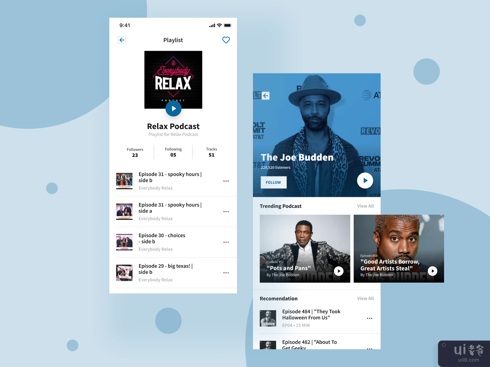 Podcast App screen ( Playlist and Artist )