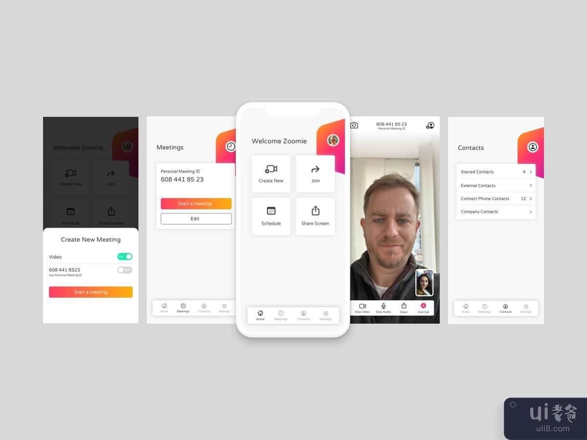在线视频会议应用程序 UI(Online Video Meeting App UI)插图
