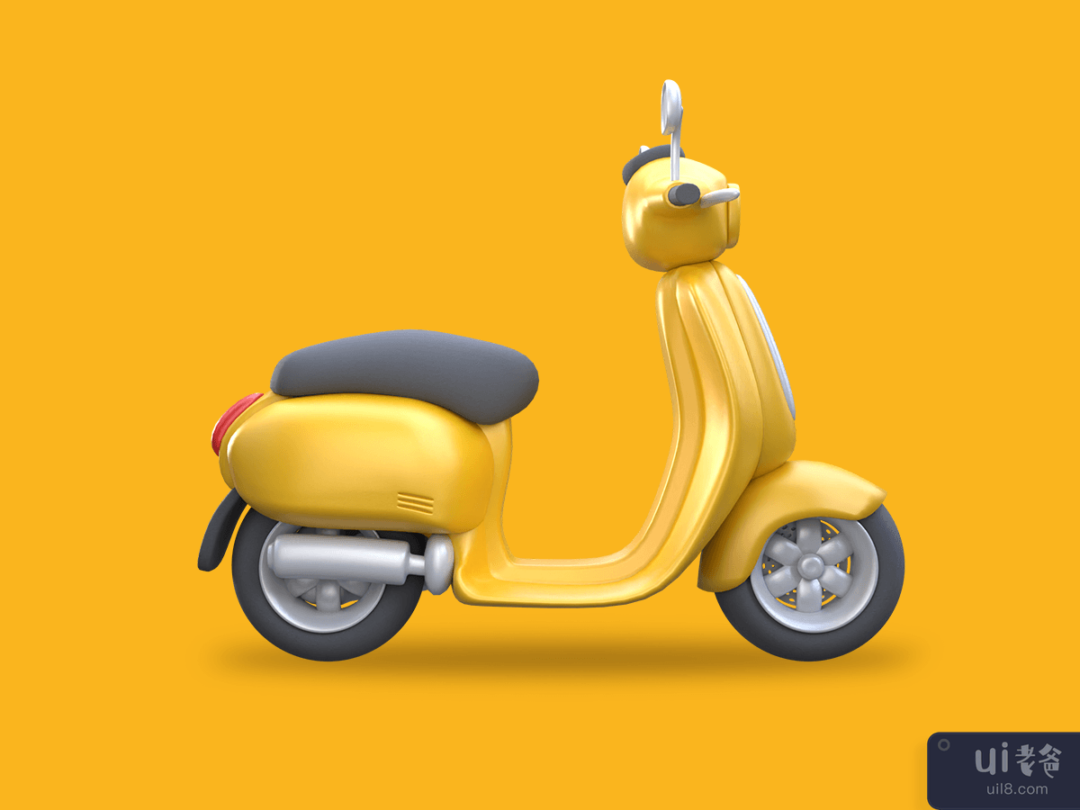 Yellow Scooter Cartoon Style 3D Rendering