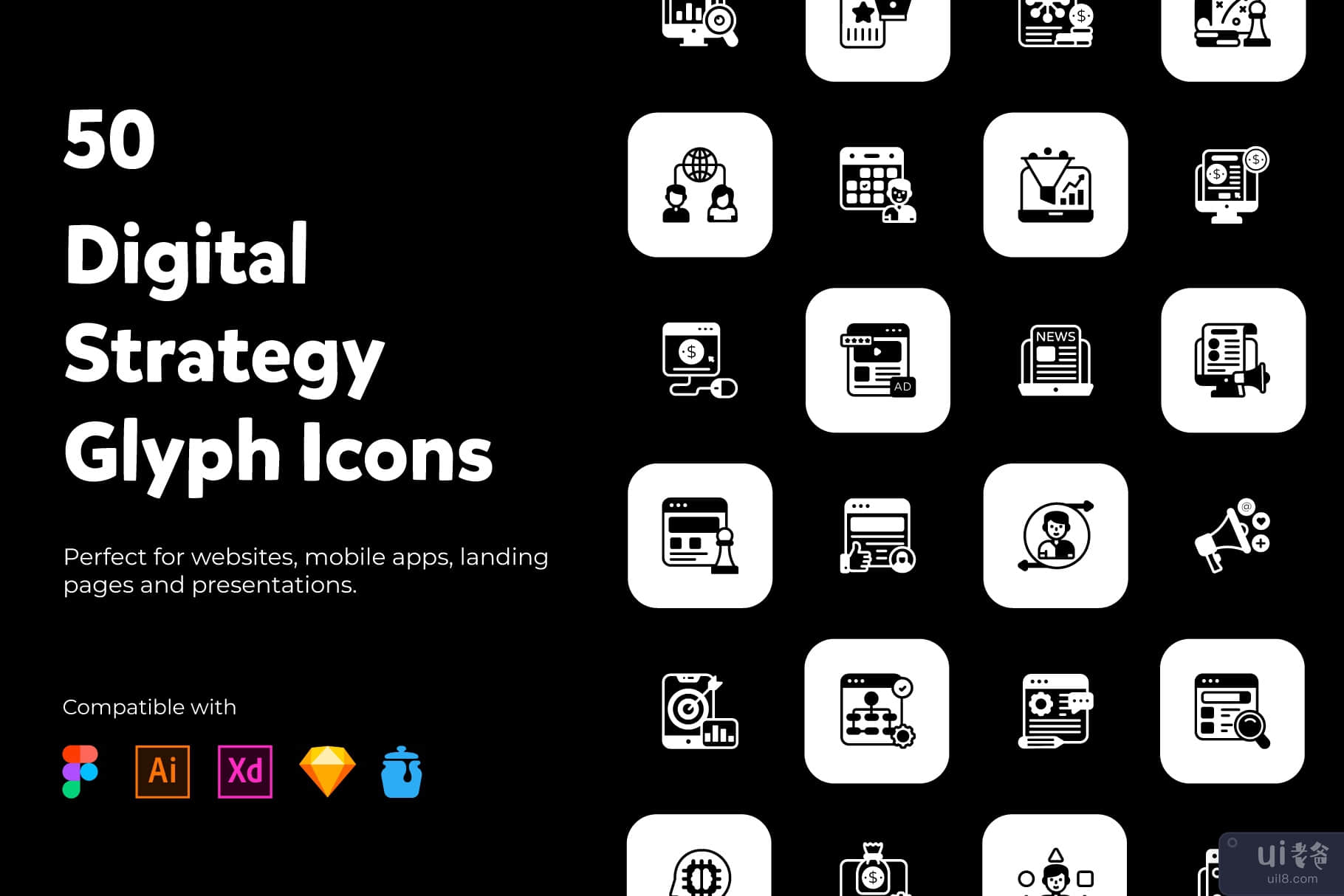 数字战略实体图标(Digital Strategy Solid Icons)插图1