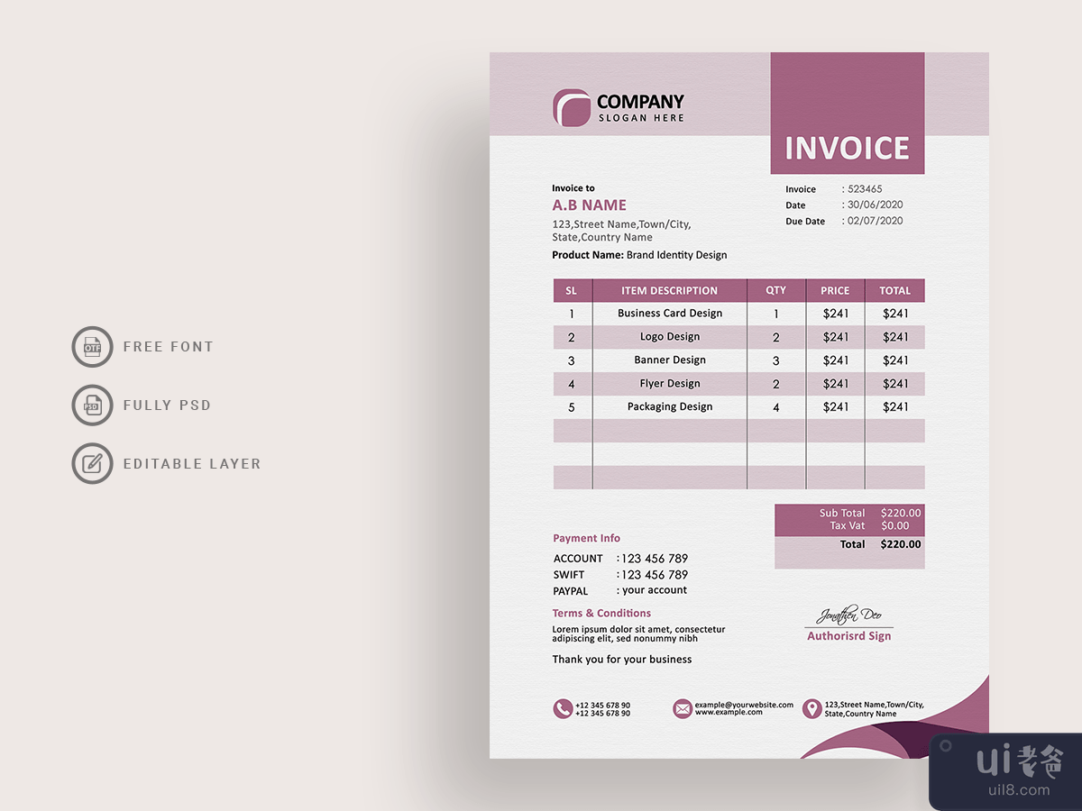 Purple Corporate Invoice Template For Business Service