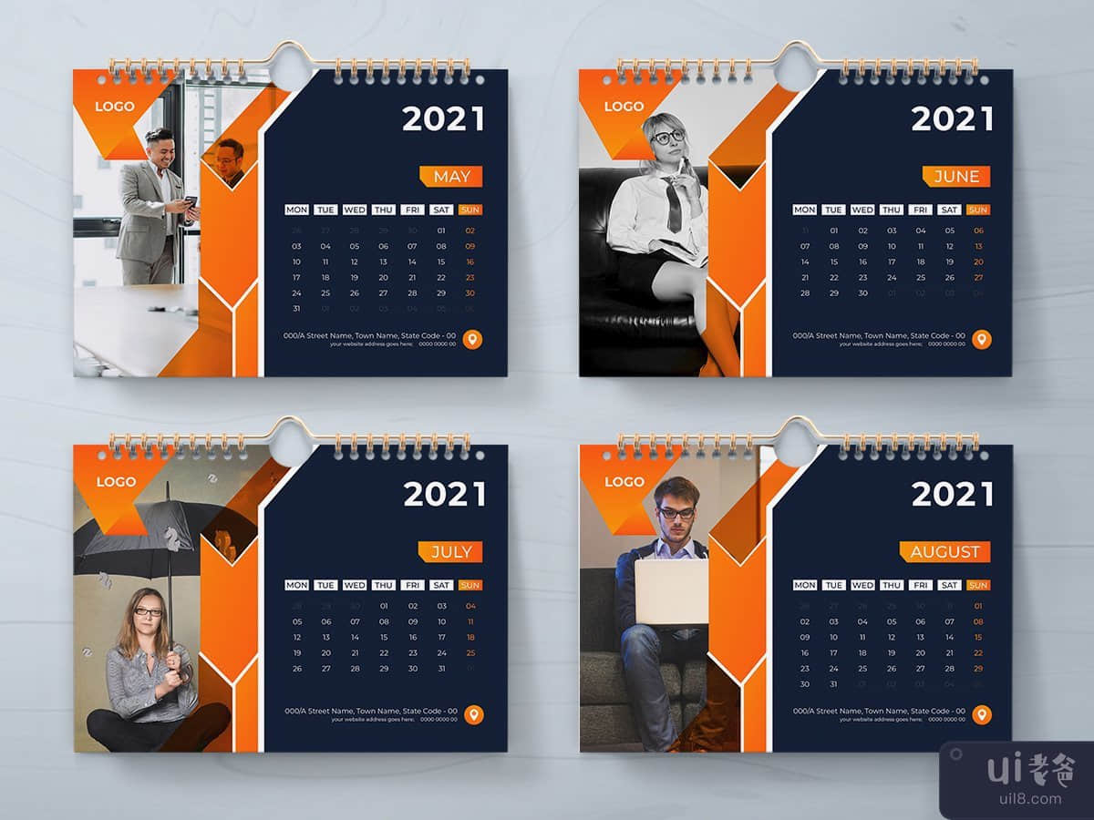 2021 年台历设计模板(2021 Desk Calendar Design Template)插图2
