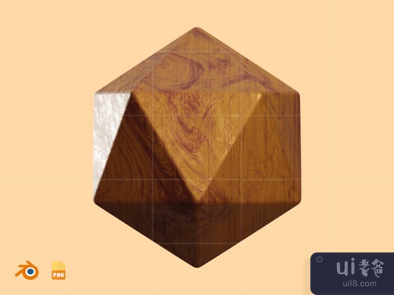 二十面体 - 3D 木制抽象形状（正面）
