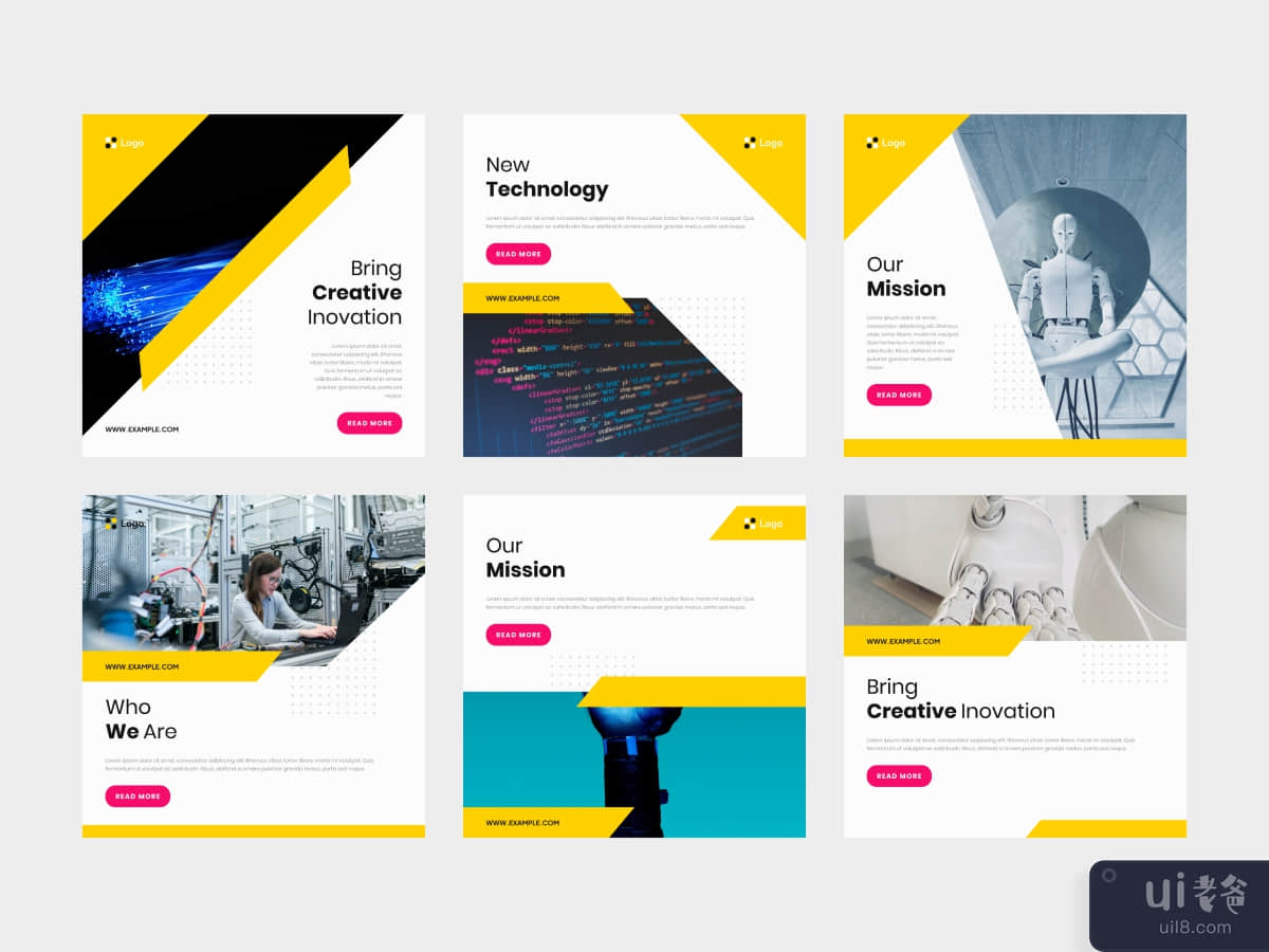 yellow technology minimal square banner and social media post feed template