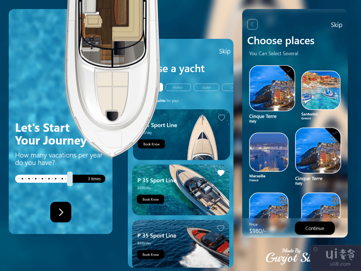 游艇预订应用程序模板设计(Yacht Booking App Template Design)插图