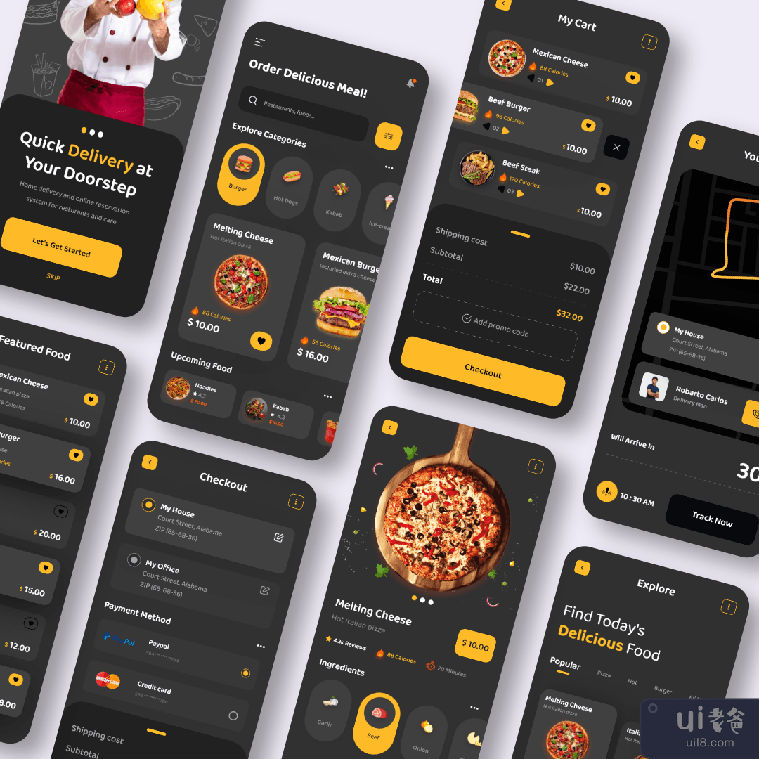 餐厅流动应用程式（深色版）(Restaurant Mobile Application (Dark Version))插图1