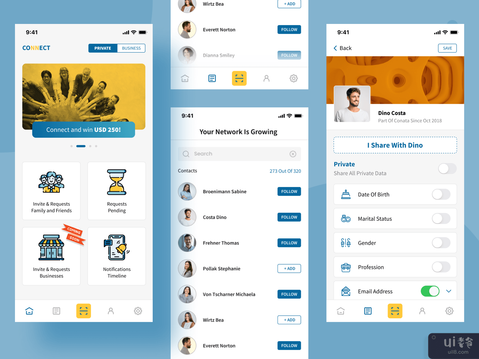 业务联系人移动应用程序。(Business contacts mobile app.)插图