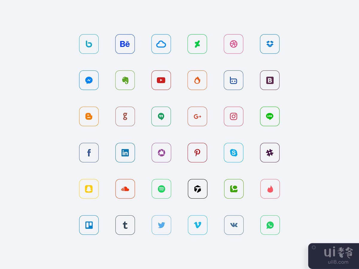 顶级社交媒体图标包视图(Top social media icon pack border view)插图
