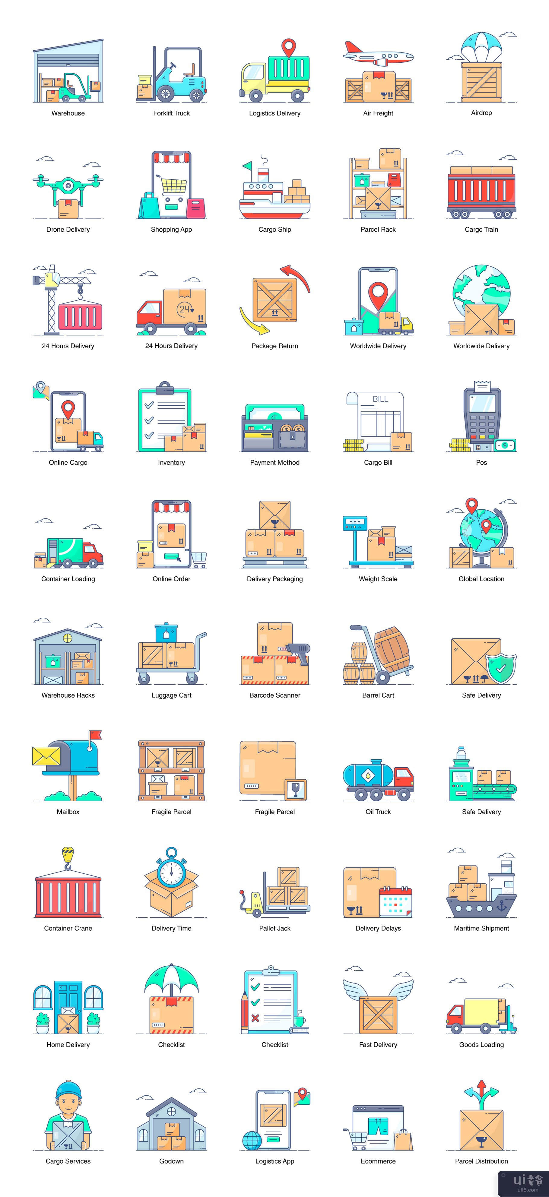 50 个物流服务行图标(50 Logistic Services Line Icons)插图