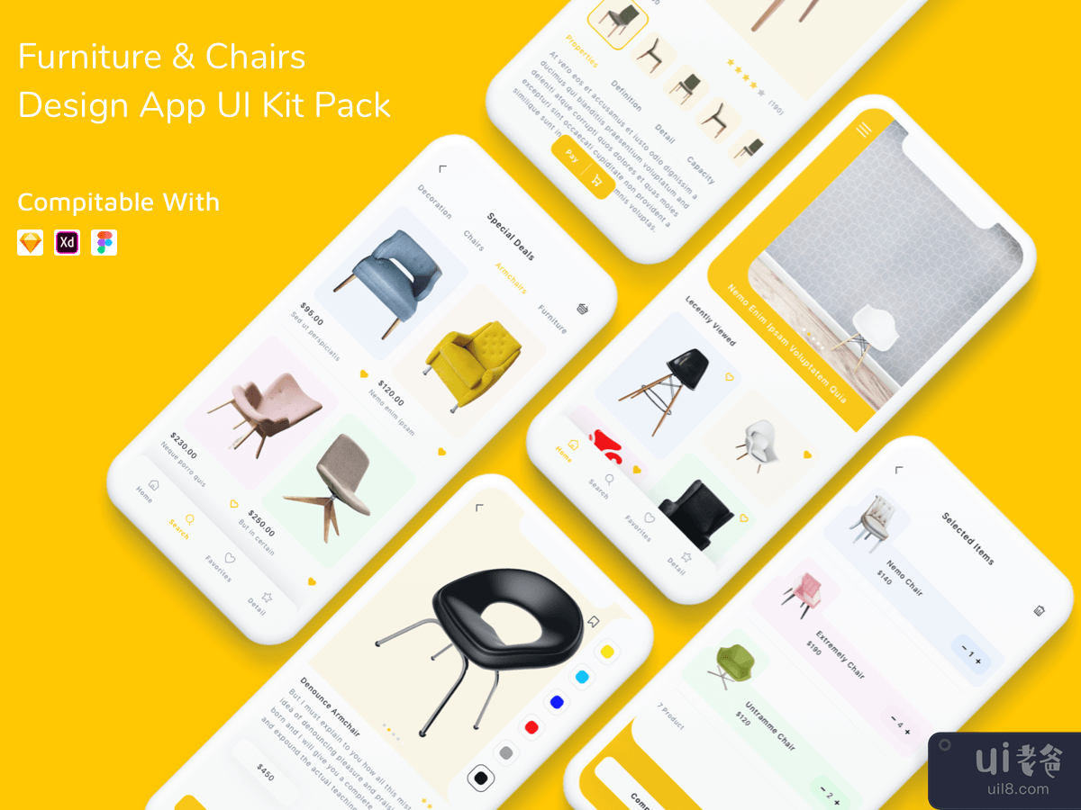 Furniture & Chairs Design App UI Kit Pack