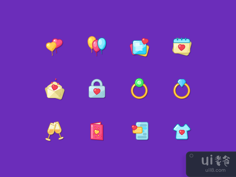情人节图标集(Valentines Day Icons Set)插图