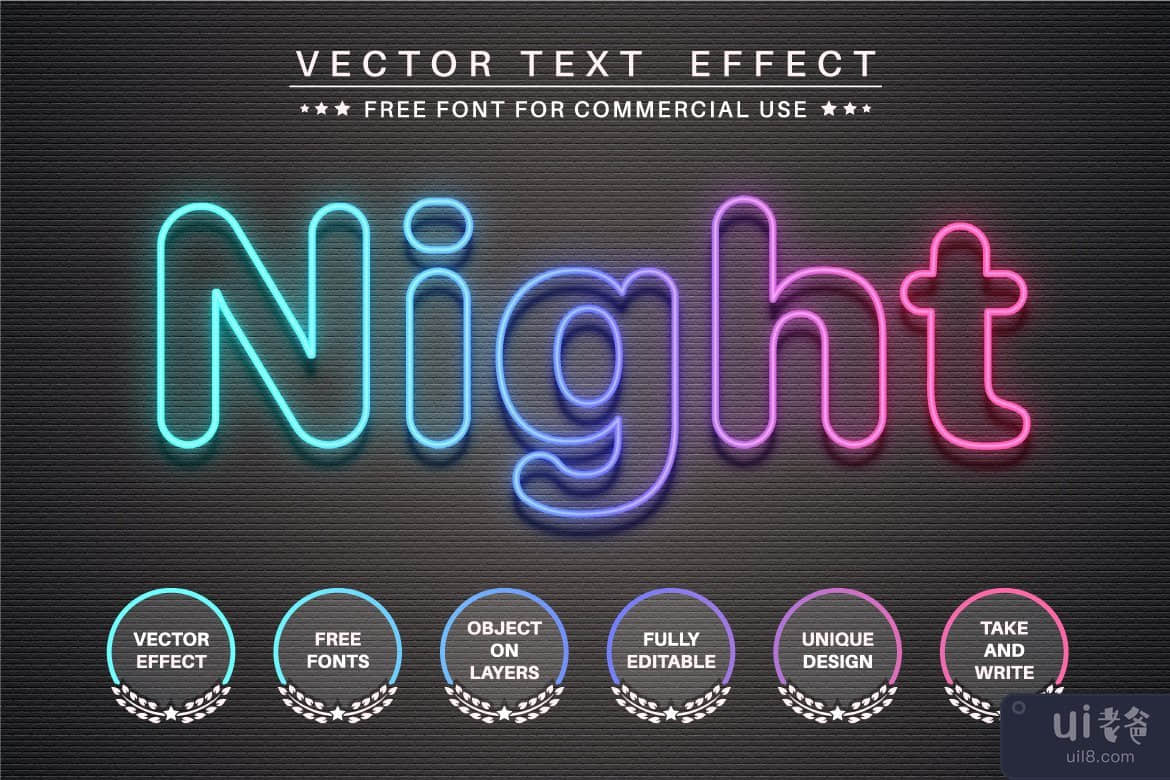 夜霓虹灯-可编辑的文本效果、字体样式(Night neon - editable text effect, font style)插图2