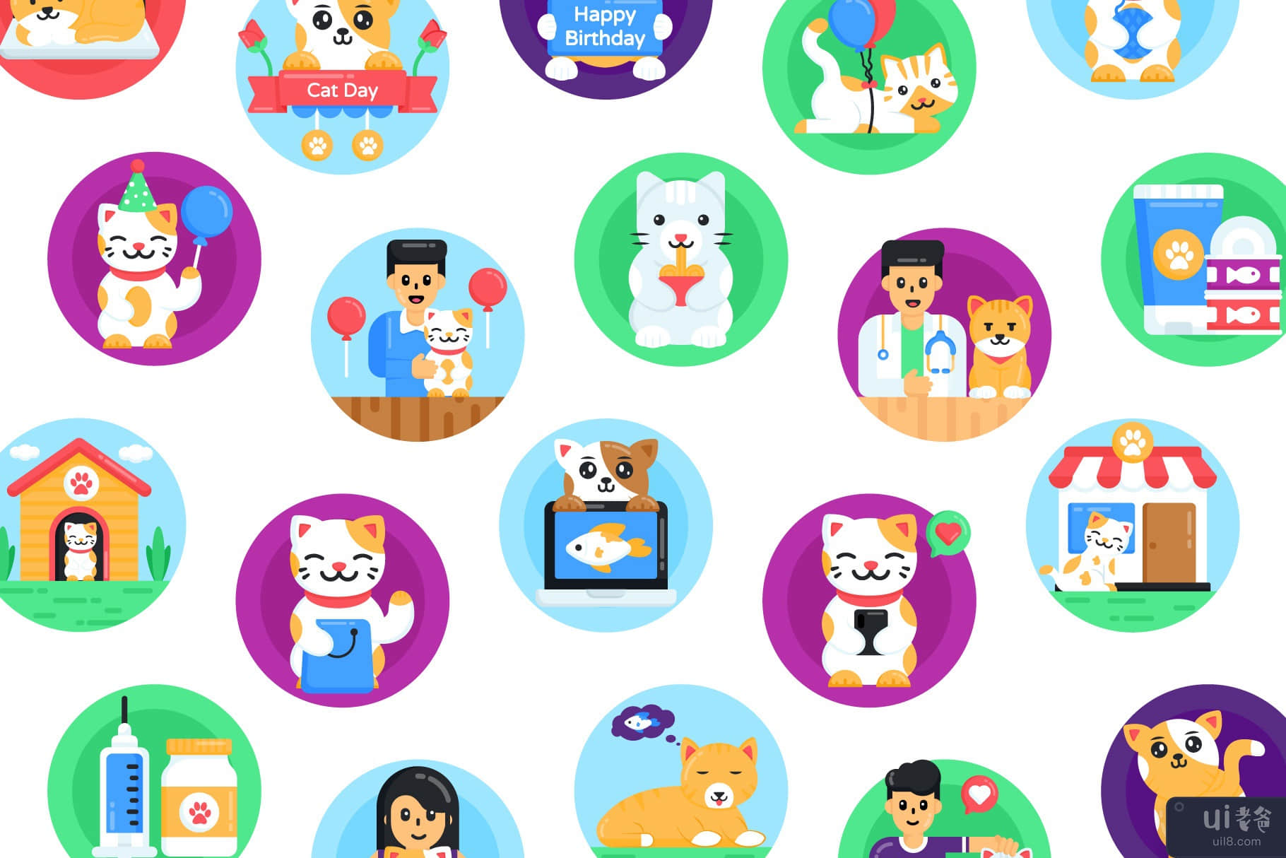 50 个国际猫日图标(50 International Cat Day Icons)插图2