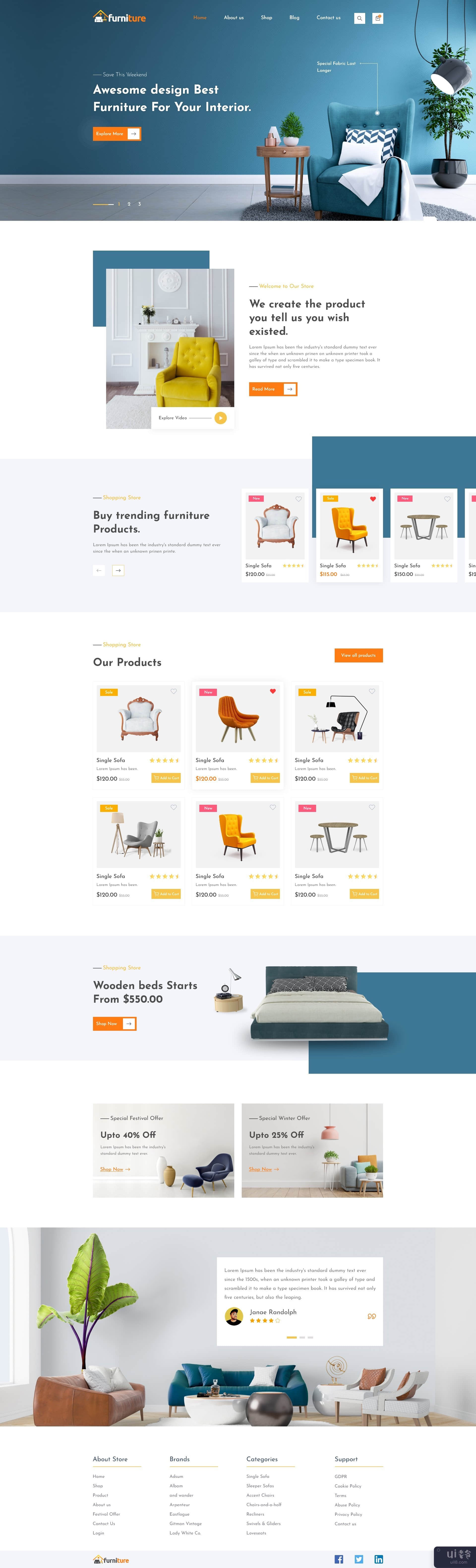 家具-电子商务网站设计模板(Furniture - Ecommerce Website Design Template)插图