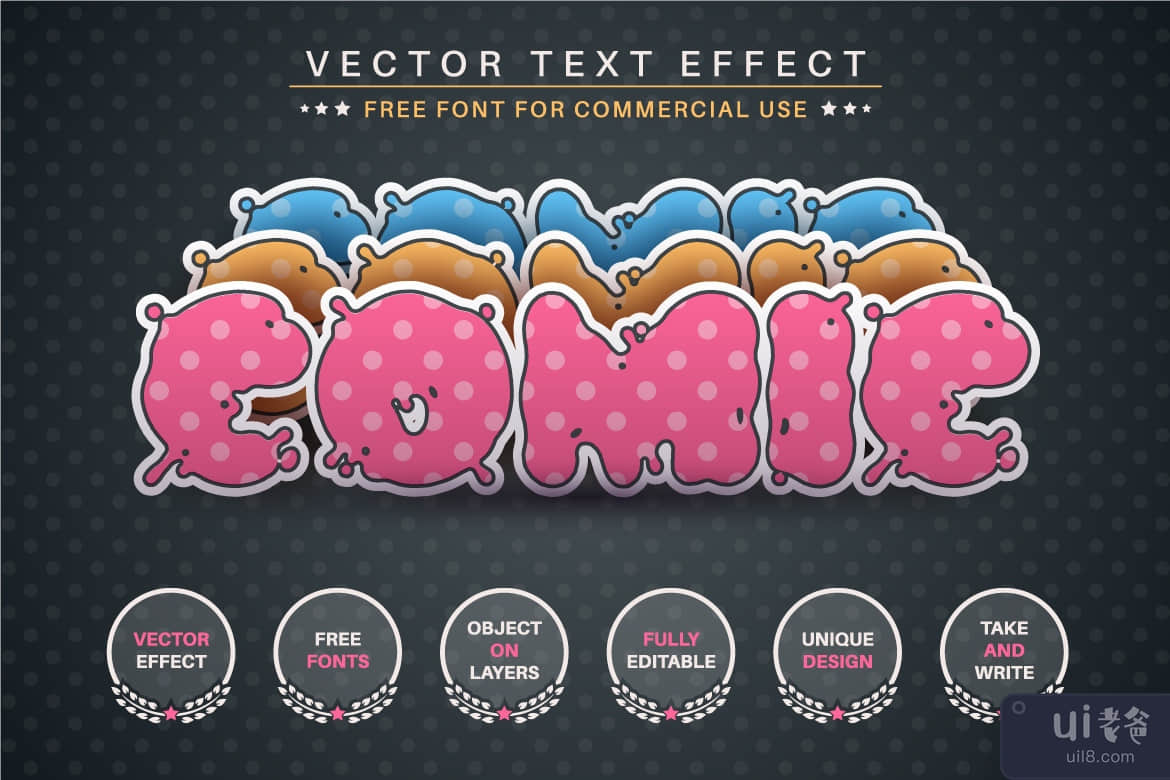 泡泡糖贴纸可编辑文本效果字体样式(Bubble Gum Sticker Editable Text Effect Font Style)插图1