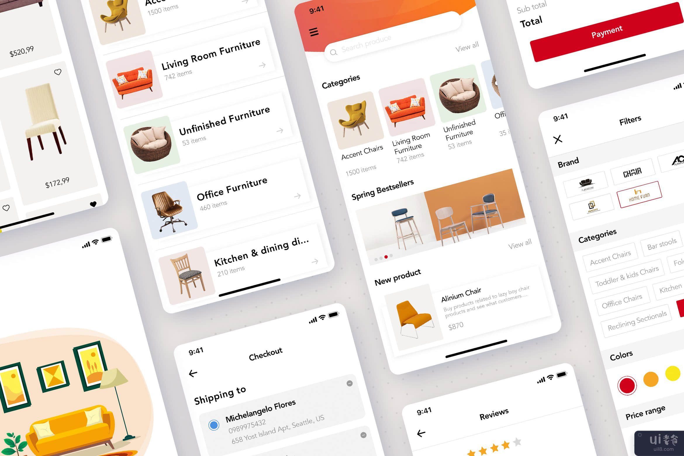 家具店应用程序 UI 概念(Furniture shop app UI Concept)插图