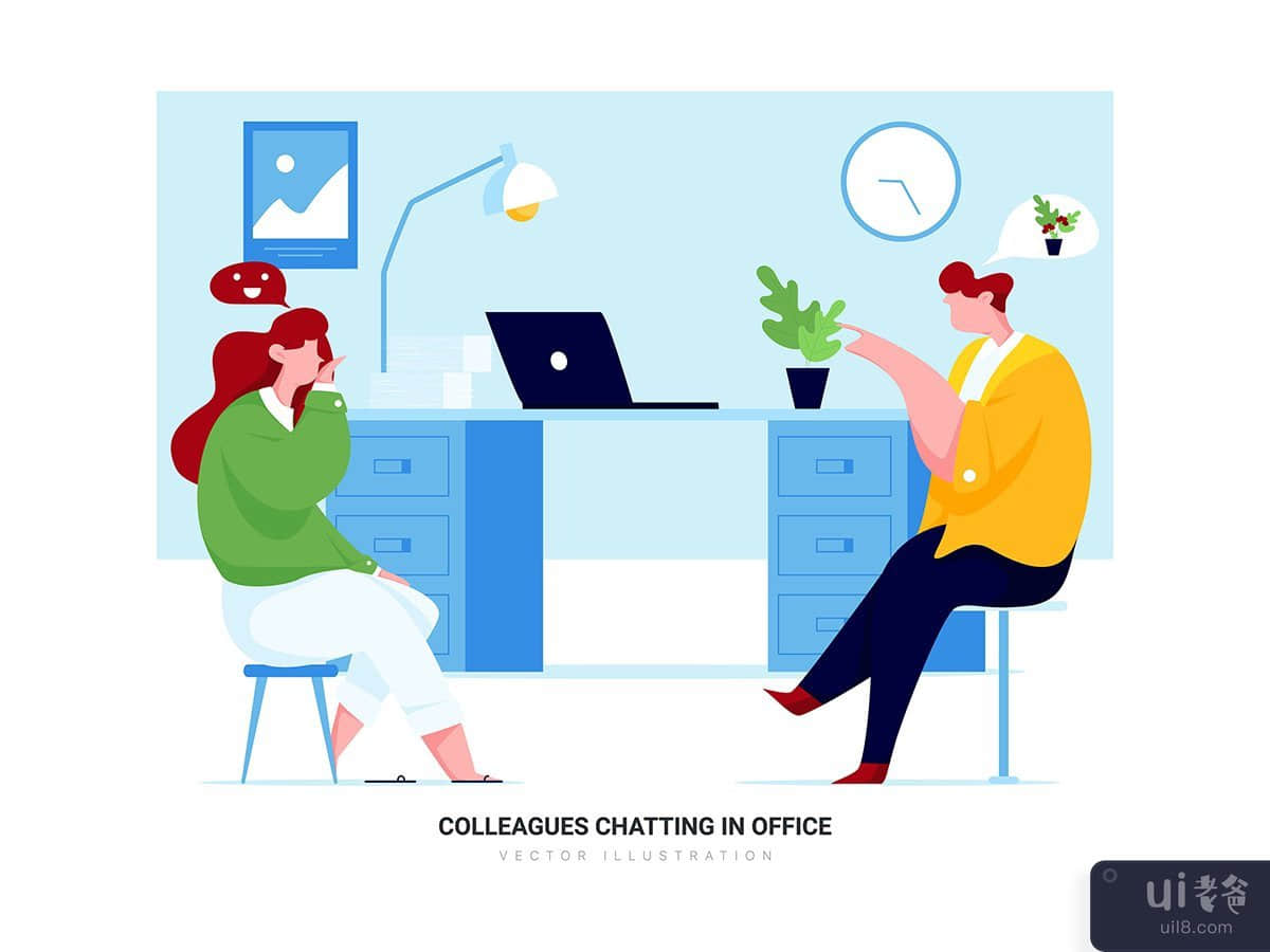 Colleagues Chatting in Office - Business Vector Scenes