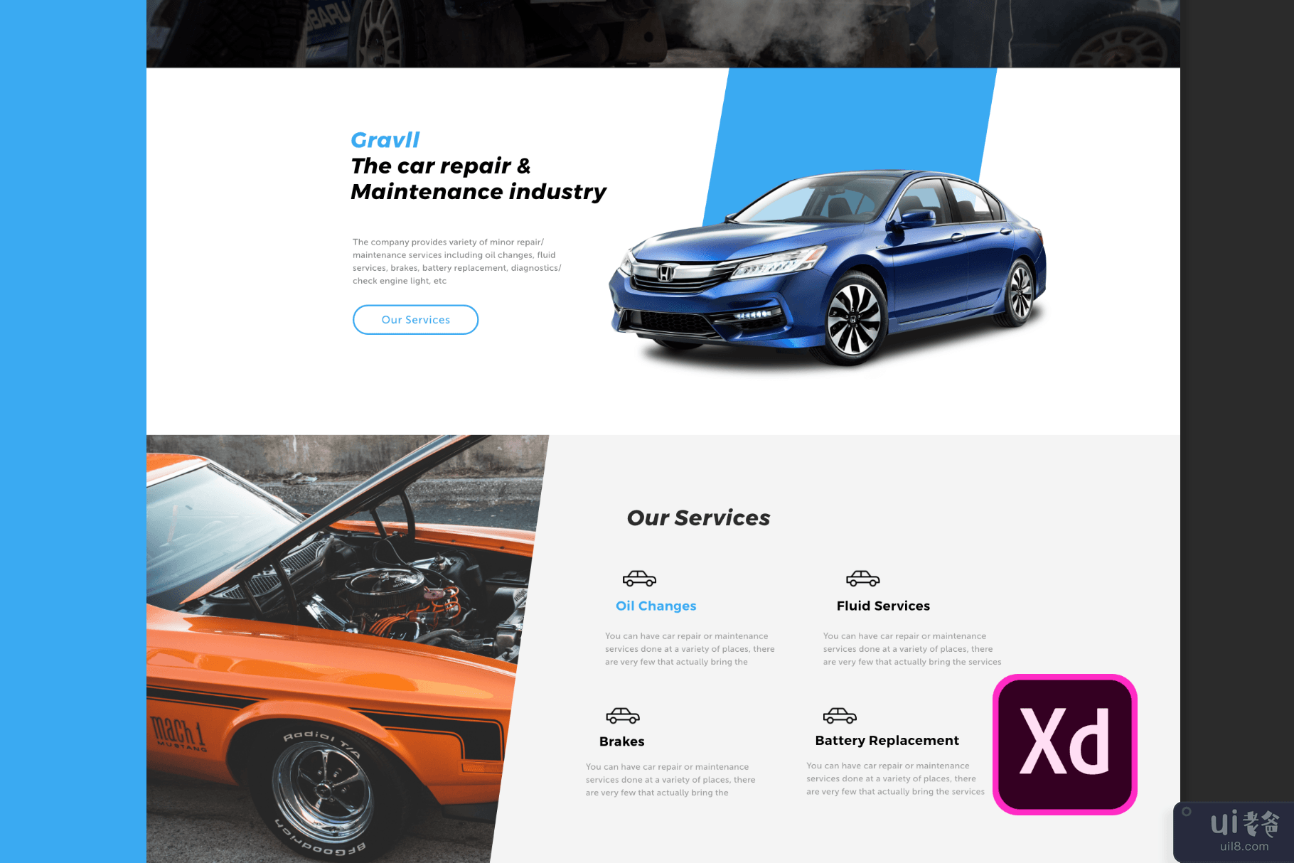 汽车维修服务 AdobeXD 网站(Car Repair Services AdobeXD Website)插图3