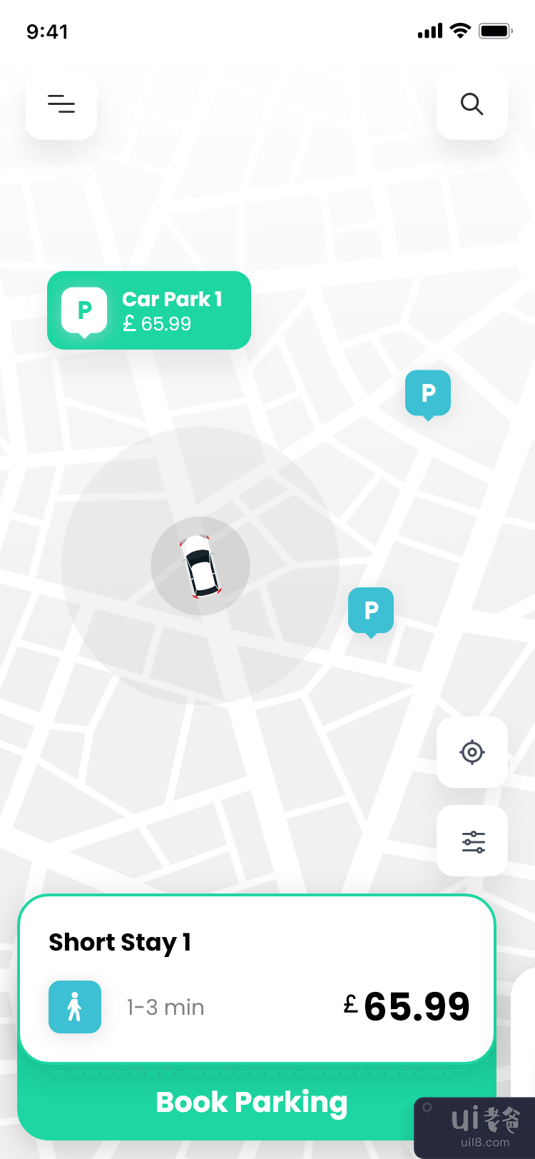 停车场搜索应用程序 UI 套件(Car Parking Search app UI kit)插图1
