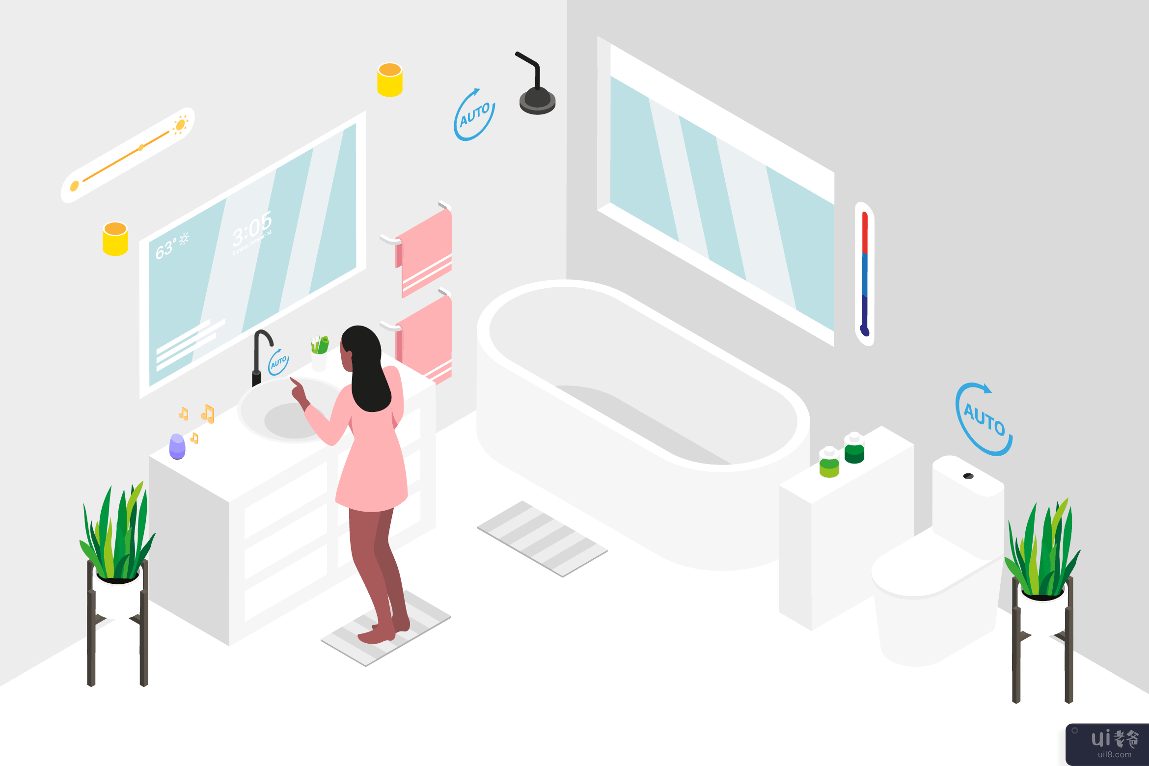 智能家居浴室等距图(Smart Home Bathroom Isometric Illustration)插图