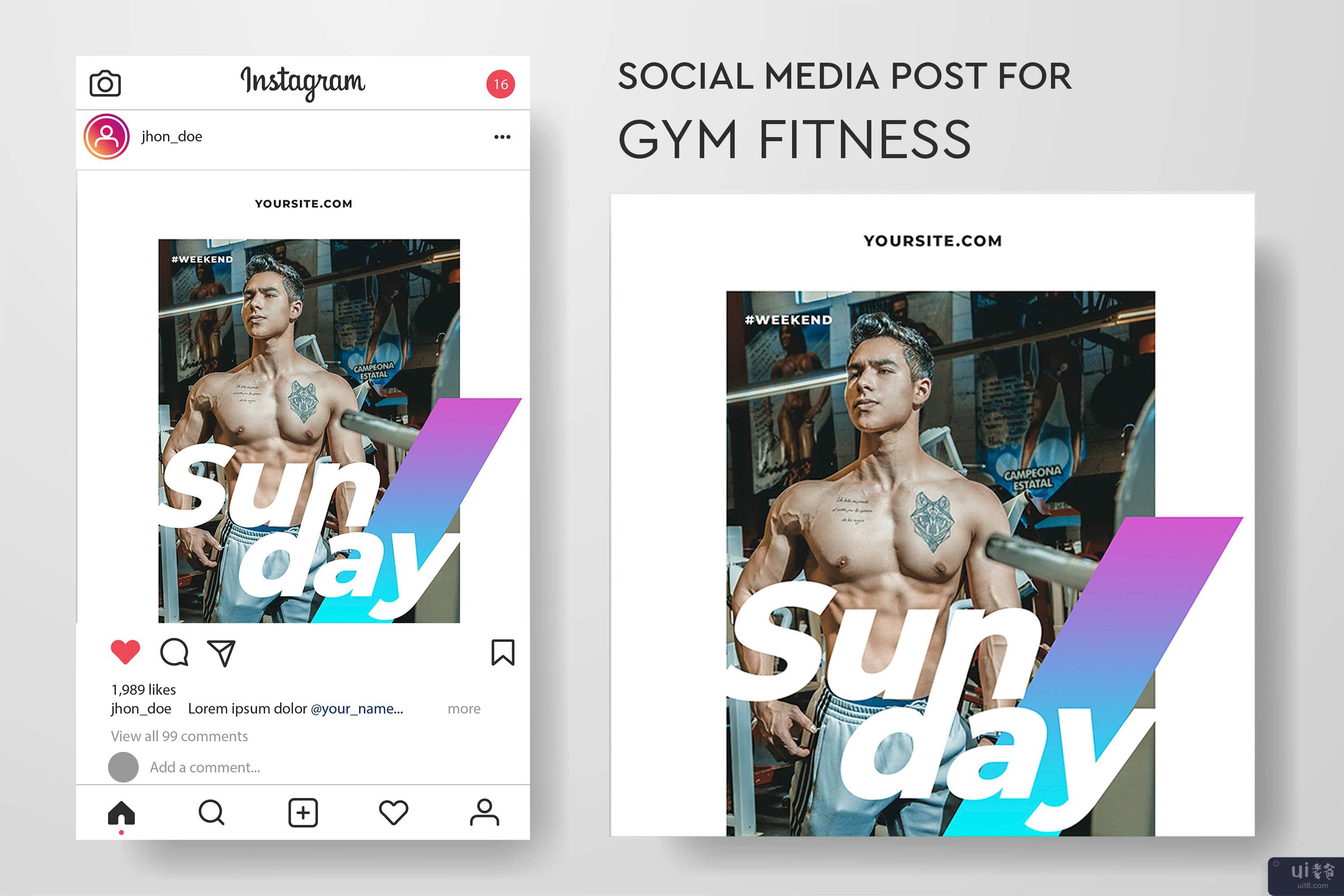 健身房健身社交媒体帖子模板集合(Gym fitness social media post templates collection)插图6