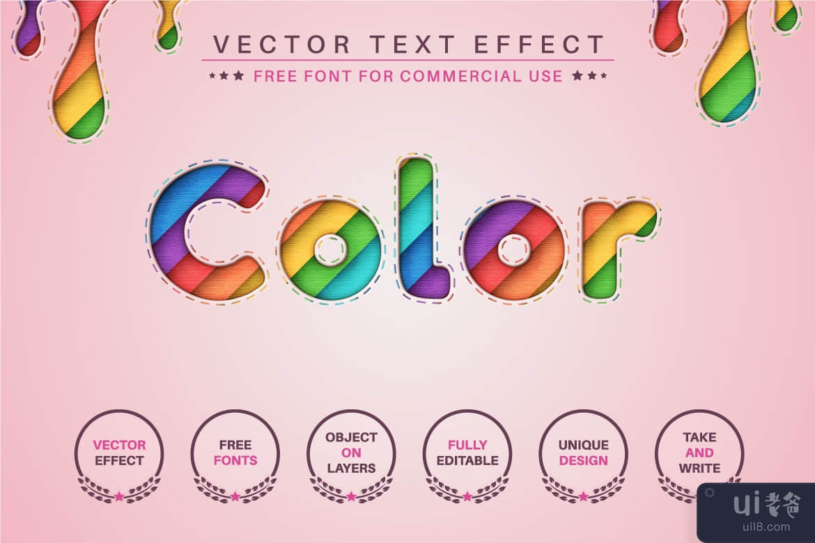 彩虹纸 - 可编辑的文字效果，字体样式(Rainbow Paper - Editable Text Effect, Font Style)插图1