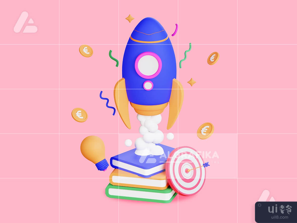 3D rocket business illustration