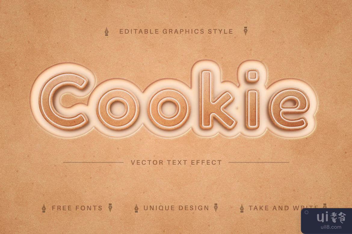 饼干 - 编辑文字效果，可编辑字体样式(Biscuit - edit text effect, editable font style)插图1