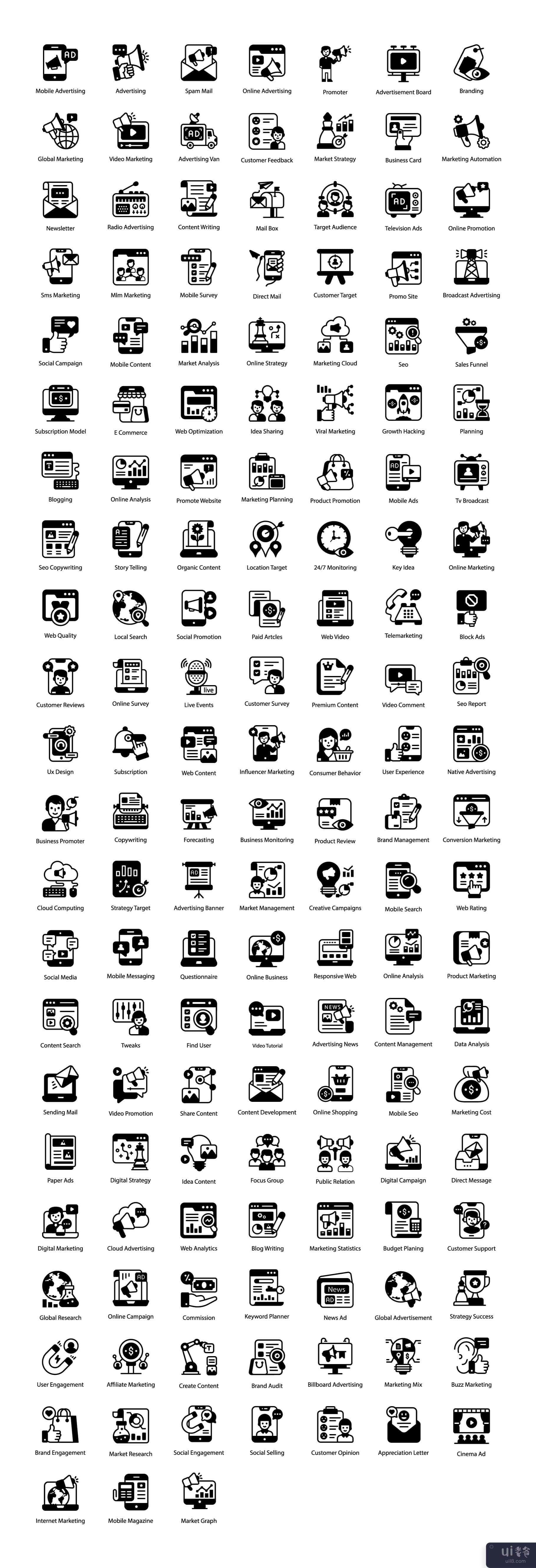 数字营销固体图标包(Digital Marketing Solid Icons Pack)插图