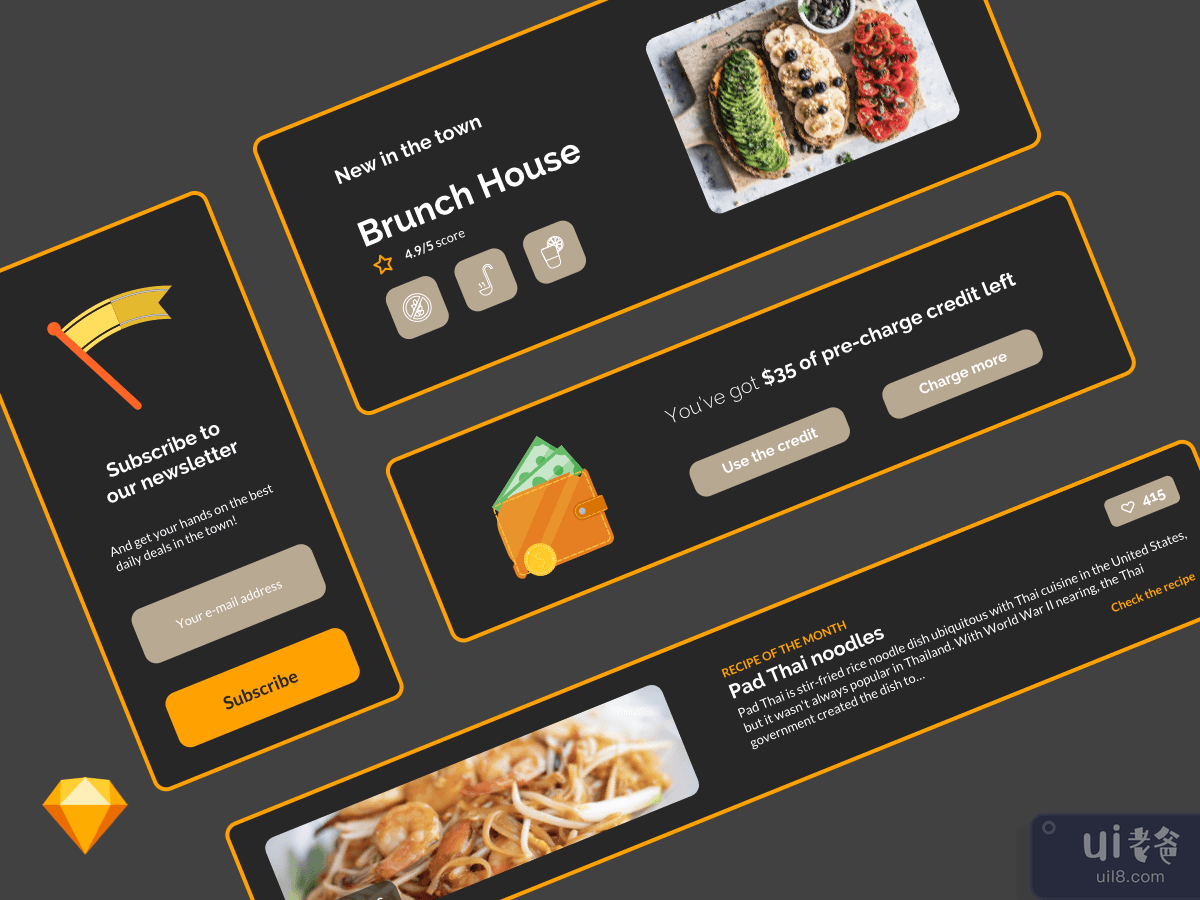 Food Ordering UI Components Dark Theme