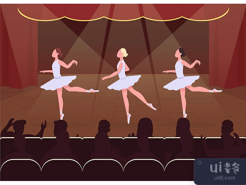 Ballet dance evening flat color vector illustration