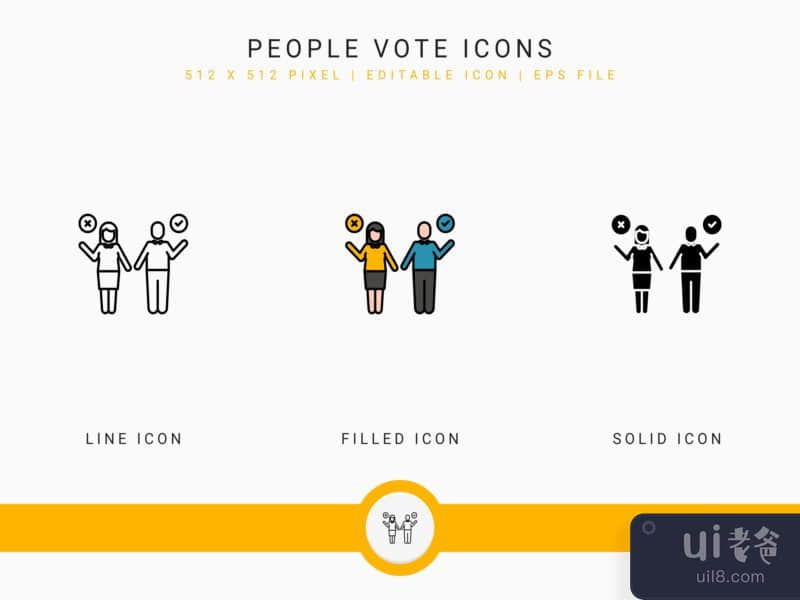 People vote icons set vector illustration with solid icon line style