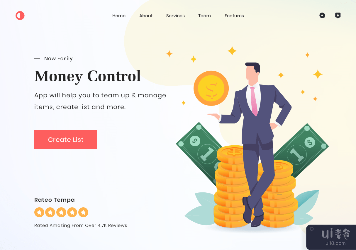 资金控制网站登陆页面(Money Control Website Landing Page)插图1