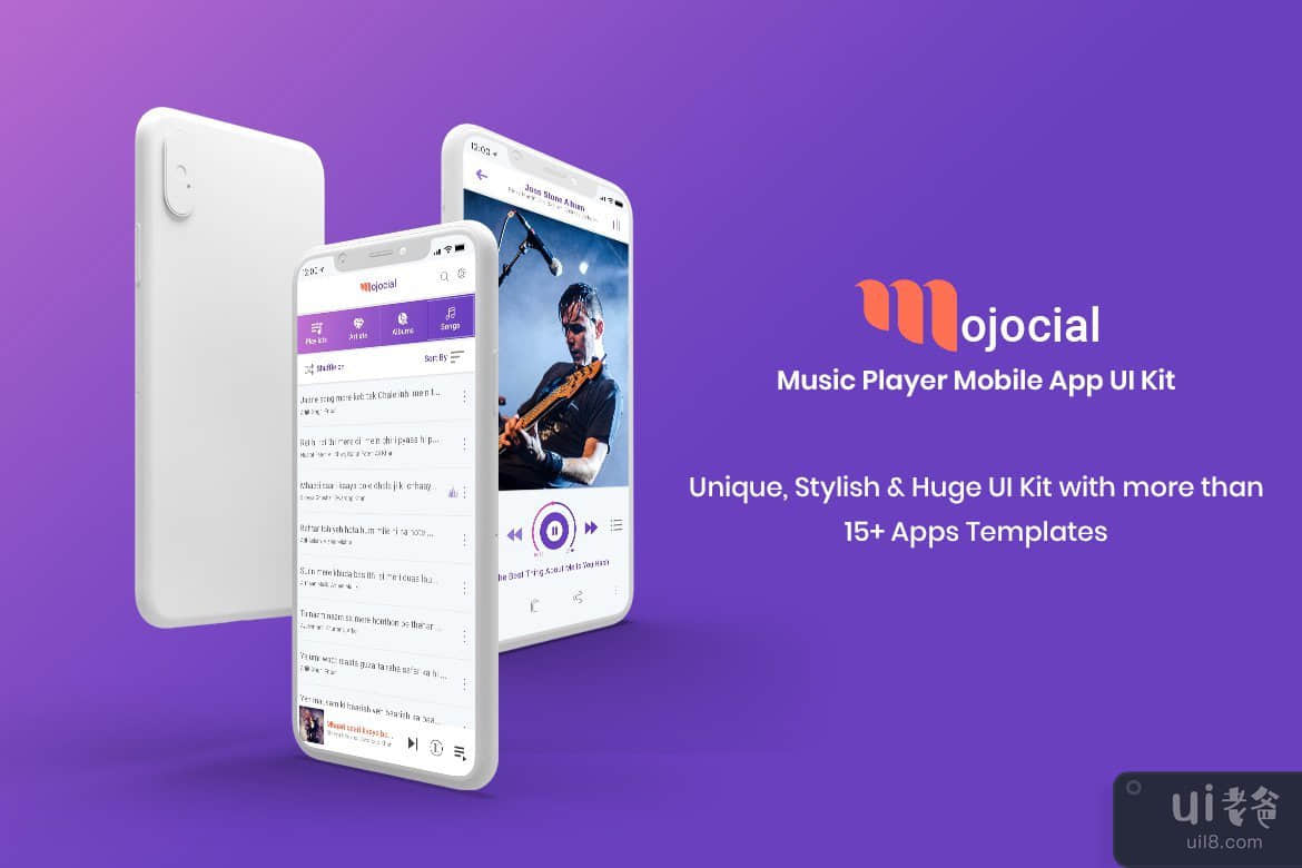 Mojocial-音乐播放器移动应用 UI 套件（草图）(Mojocial-Music Player Mobile App UI Kit (Sketch))插图1