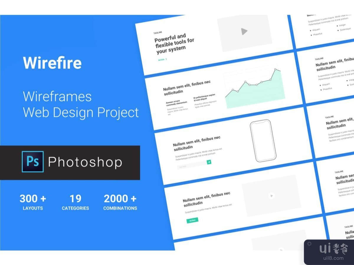 Wireframe Web Design Project 300++ PSD Version