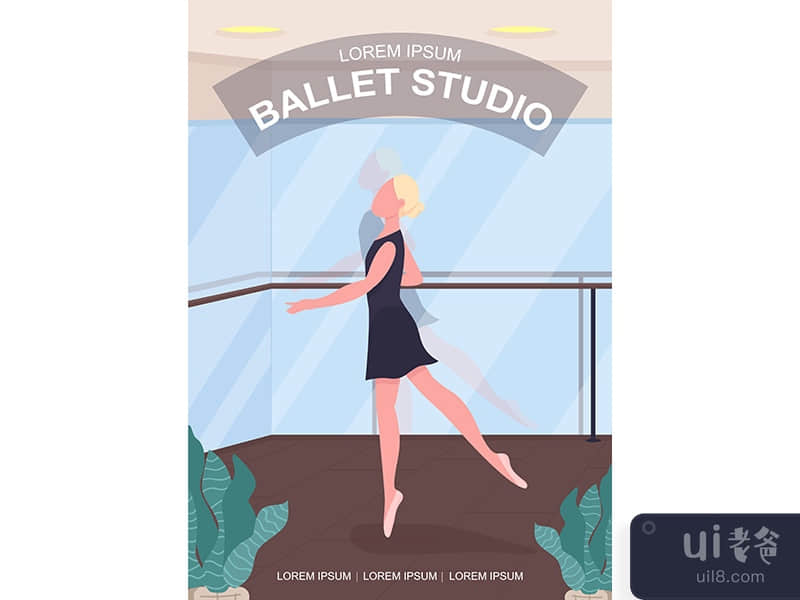 Ballet studio poster flat vector template