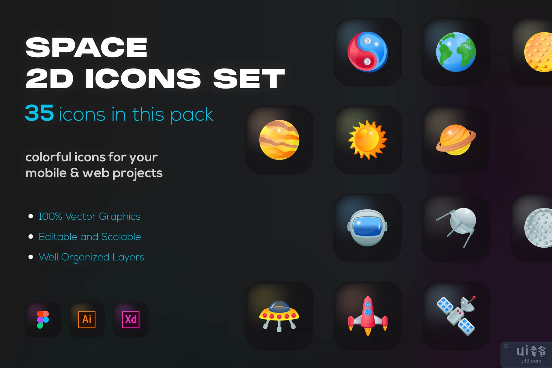 30 个空间图标-酷平面图标(30 Space Icons - Cool Flat Icons)插图