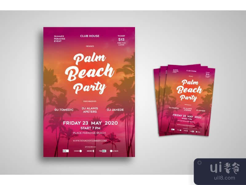 Flyer Template Palm Beach Party
