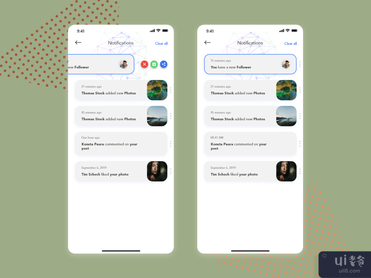 Notification list and Remove Notification screens for Mobile app