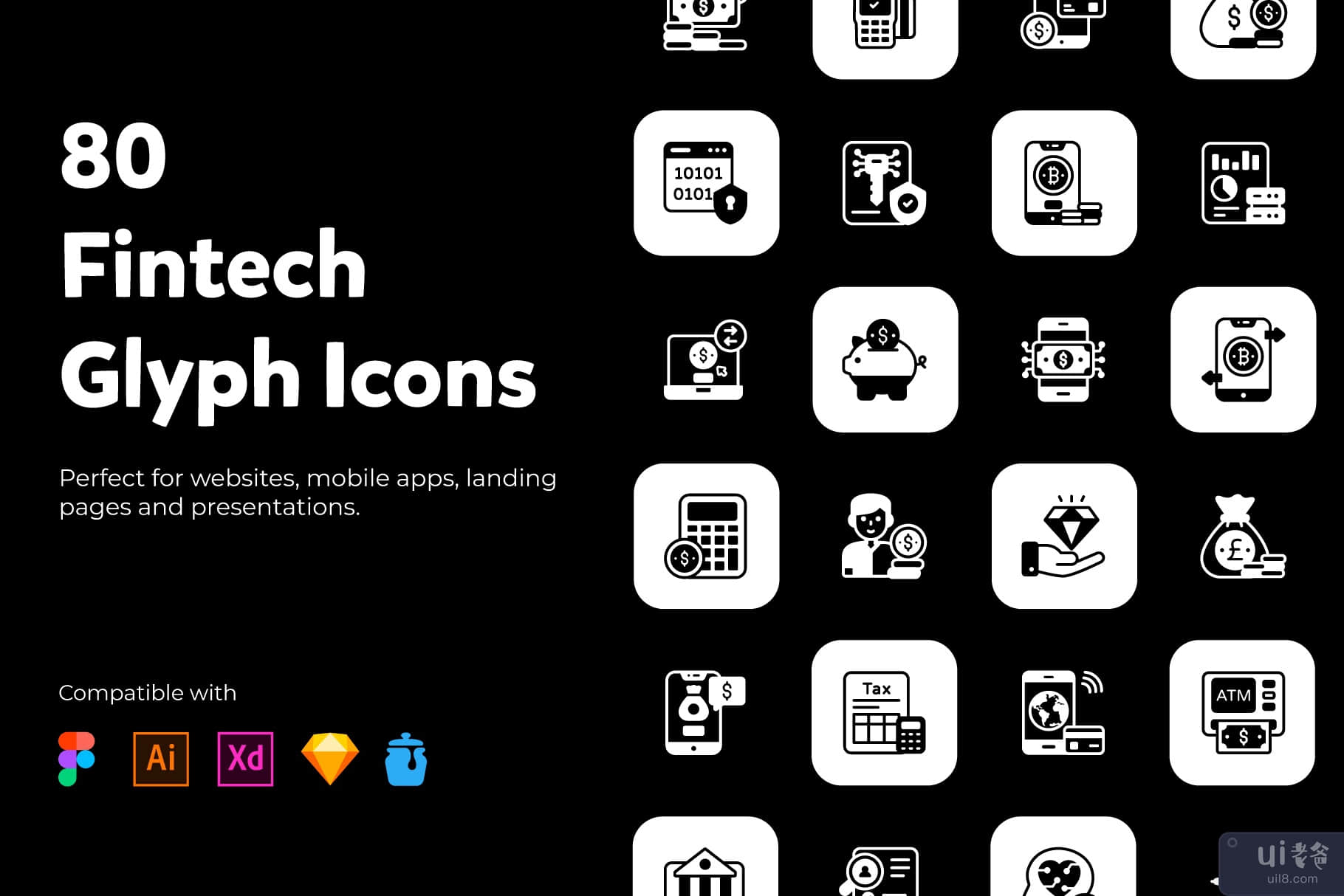 金融科技实体图标集(Set of Fintech Solid Icons)插图6